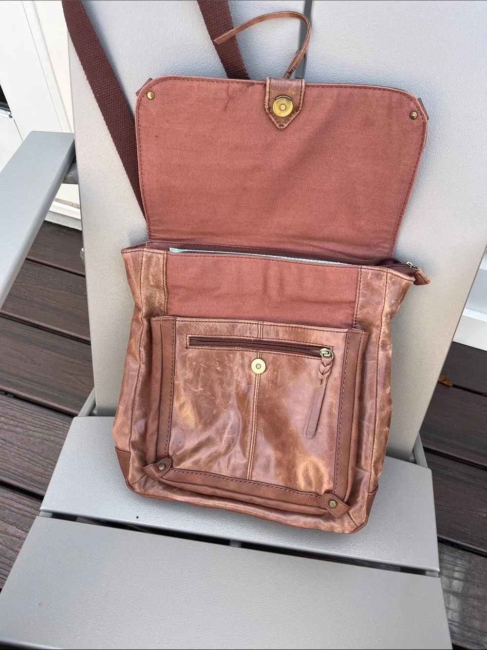 The Sak Distressed Brown Leather Crossbody Backpack